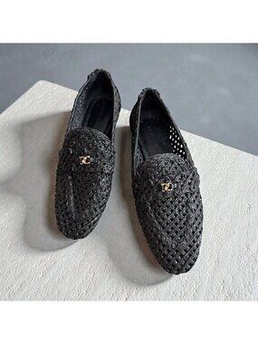 AEROSOLES Black Woven Straw Loafers Flats Size 6.5